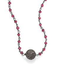 Iam By Ileana Makri | Metallic Grey Diamond, Ruby & Oxidized Silver Little Ball Beaded Necklace | Lyst