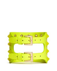 Valentino | Yellow Rockstud Cutout Leather Bracelet | Lyst