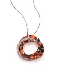 Michael Kors | Pink Jeweled Blush Tortoise-print Pavé Triple-ring Pendant Necklace | Lyst