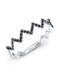 Anne Sisteron - 14kt White Gold Black Diamond Zig Zag Stacking Ring - Lyst