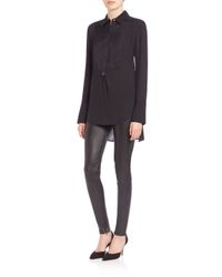 Vince | Black Silk & Satin Tuxedo Shirt | Lyst
