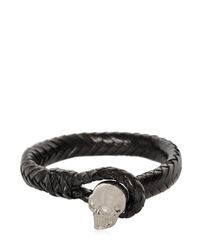 Alexander McQueen | Black Skull Woven Leather Bracelet for Men | Lyst