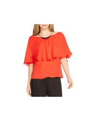 Halston | Red Flutter Overlay Top | Lyst