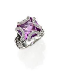 John Hardy | Purple Classic Chain Amethyst, Diamond & Sterling Silver Medium Braided Ring | Lyst