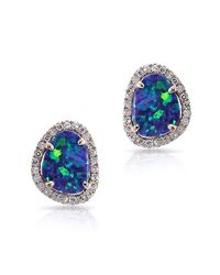 Anne Sisteron | Blue 14kt Rose Gold Small Organic Opal Diamond Stud Earrings | Lyst