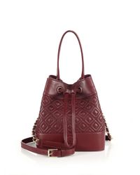 Tory Burch | Red Marion Quilted Leather Bucket Bag | Lyst
