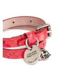 Alexander McQueen | Red Skull Charm Double Wrap Whipsnake Leather Bracelet | Lyst