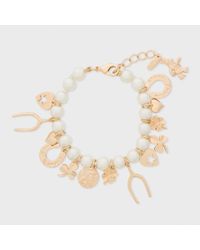 Paul Smith | Metallic Gold Love and Luck Charm Pearl Bracelet | Lyst