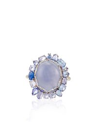Nina Runsdorf | 18K White Gold Blue Chalcedony And Blue Sapphire Ring | Lyst