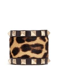 Valentino | Multicolor 'Rockstud' Leopard Print Calf Hair Wide Leather Bracelet | Lyst