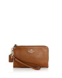 COACH | Brown Pebbled Leather Wristlet | Lyst