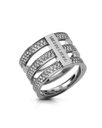 Michael Kors - Metallic Brilliance Silver Tone Triple-Stack Pave Ring - Lyst