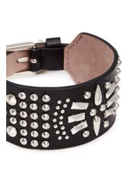 Alexander McQueen | Black Skull Charm Stud Medallion Leather Bracelet for Men | Lyst