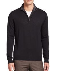Saks Fifth Avenue | Black Merino Wool Half-zip Sweater for Men | Lyst
