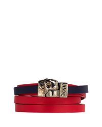 Alexander McQueen | Red Skull Double Wrap Colourblock Leather Bracelet | Lyst