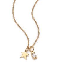 Jennifer Zeuner | Metallic White Sapphire Baguette & Mini Star Charm Necklace | Lyst
