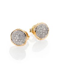 John Hardy | Metallic Bamboo Diamond & 18k Yellow Gold Stud Earrings | Lyst
