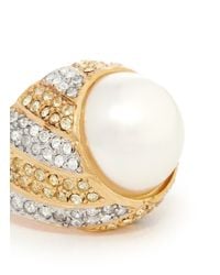 Kenneth Jay Lane | Metallic Pearl Center Rhinestone Pavé Ring | Lyst