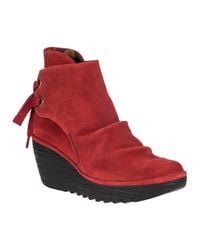 Fly London | Yama Wedge Boot Red Suede | Lyst