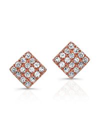 Anne Sisteron - Pink 14kt Rose Gold Diamond Mini Square Stud Earrings - Lyst