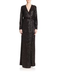 Diane von Furstenberg | Black Ariel Sequined Silk Wrap Gown | Lyst