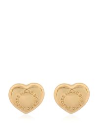 Marc By Marc Jacobs | Metallic Heart Shaped Domed Logo Earrings | Lyst