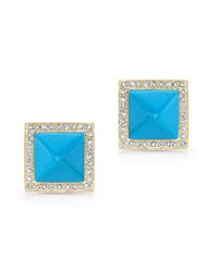 Anne Sisteron - Blue 14kt Yellow Gold Turquoise Diamond Pyramid Stud Earrings - Lyst