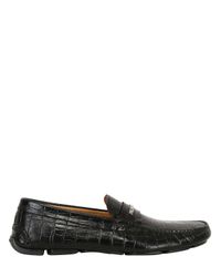 Giorgio Armani | Black Signature Mock Croc Leather Loafers for Men | Lyst