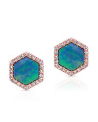 Anne Sisteron - Metallic 14kt Rose Gold Opal Diamond Hexagon Studs - Lyst