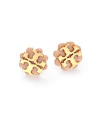Tory Burch | Metallic Logo Flower Stud Earrings | Lyst
