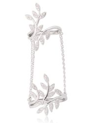 Joelle Jewellery | White Leaf Ring With Chains | Lyst