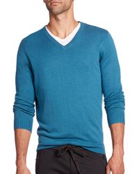 Saks Fifth Avenue | Blue Silk Blend V-neck Sweater | Lyst