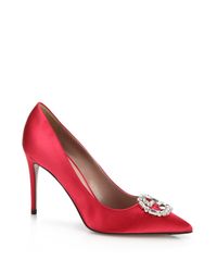 Gucci | Red Gg Crystal Satin Point-toe Pumps | Lyst