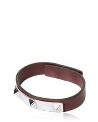 Valentino | Red Rhodium Studs On Leather Bracelet for Men | Lyst