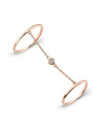 Anne Sisteron | Pink 14kt Rose Gold Solitaire Diamond Chain Ring | Lyst