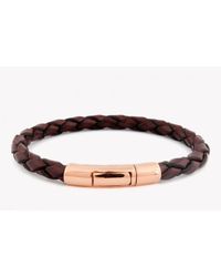 Tateossian - Single Wrap Scoubidou Brown Leather Bracelet With 18k Rose Gold Clasp for Men - Lyst