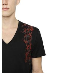 Alexander McQueen | Black Harness Printed Cotton V-neck T-shirt for Men | Lyst