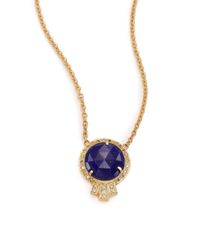 Jacquie Aiche | Blue Lapis, Diamond & 14k Yellow Gold Deco Pendant Necklace | Lyst