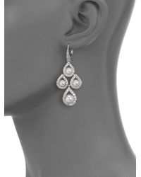 Majorica | 6mm-8mm White Round Pearl & Sterling Silver Pave Teardrop Chandelier Earrings | Lyst