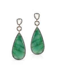 Anne Sisteron - Green 14kt Rose Gold Slice Diamond Pear Shape Emerald Earrings - Lyst