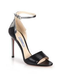 Prada | Black Metallic-trimmed Leather Sandals | Lyst