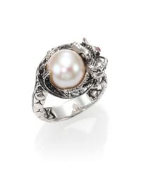 John Hardy | Metallic Naga 10.5Mm-11Mm White Freshwater Pearl, Black Sapphire, Ruby & Sterling Silver Small Dragon Ring | Lyst