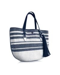 Tory Burch - Blue Tory Navy Multi Woven Leather Tote - Lyst
