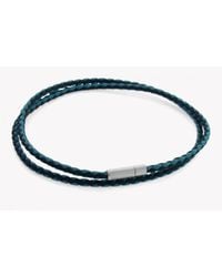 Tateossian - Yokohama Anklet In Blue And Dark Blue Leather With Silver Clasp for Men - Lyst