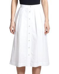 MILLY | White Button-front Midi Skirt | Lyst