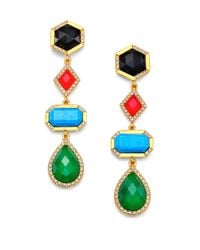 Mija | Multicolor Jade, Black Onyx, Turquoise & White Sapphire Geometric Drop Earrings | Lyst