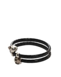 Alexander McQueen | Double Skull Black Braided Leather Bracelet | Lyst