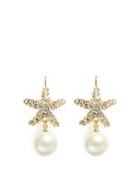 Kenneth Jay Lane | Metallic Crystal Pavé Faux Pearl Starfish Drop Earrings | Lyst