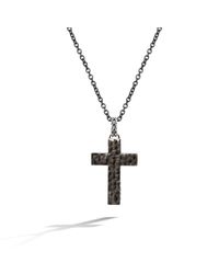 John Hardy | Black Bronze Cross With Naga Accent Pendant On Stainless Steel Necklace for Men | Lyst