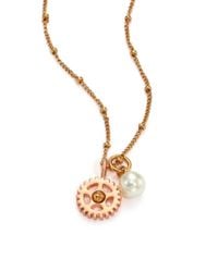 Tory Burch | Pink Gear Faux Pearl Double Pendant Necklace | Lyst
